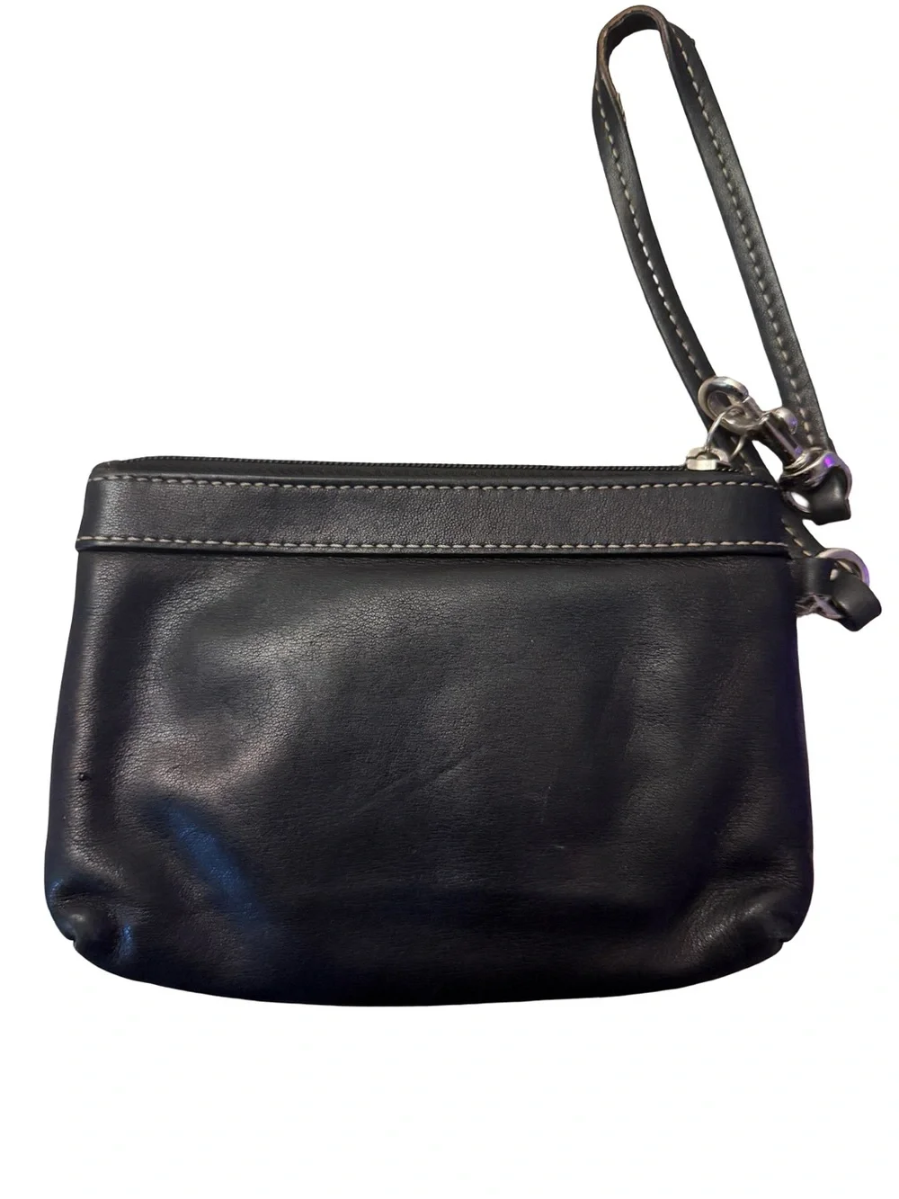 Coach Black Leather Wristlet with Signature Script Logo